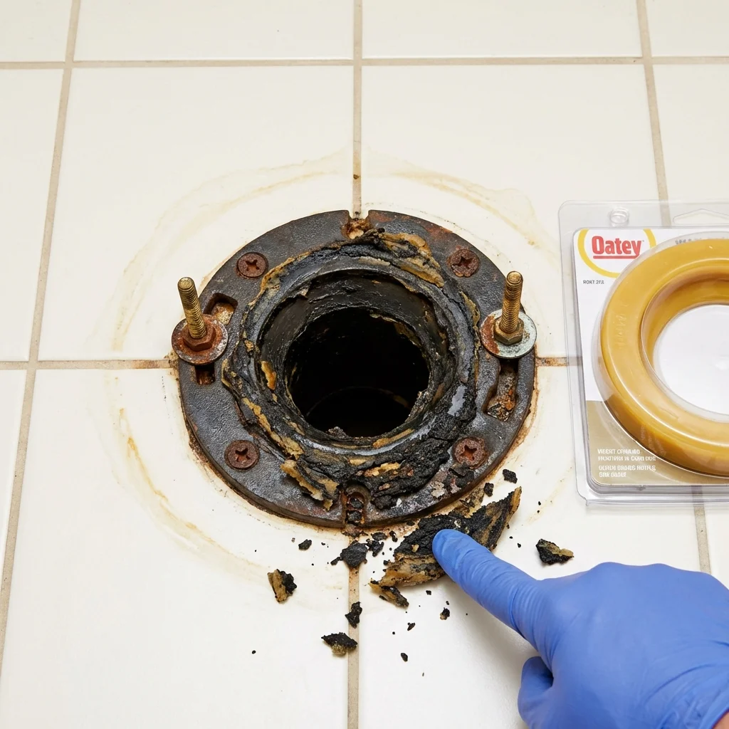 Failed wax ring showing water seepage at the base of a toilet in a San Gabriel, CA home